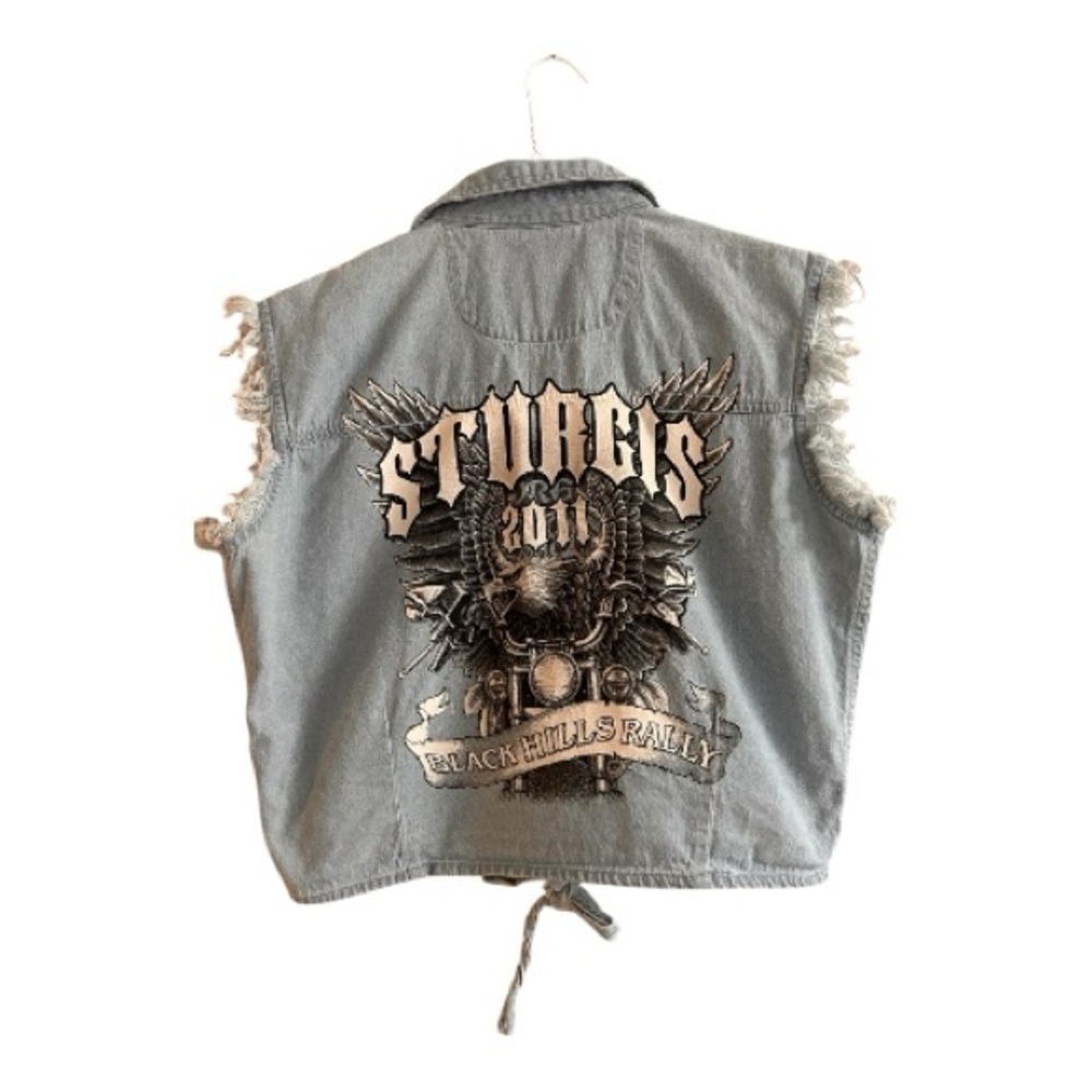 Sturgis Black Hills Rally 2011 graphic denim cut-off shirt/vest Large